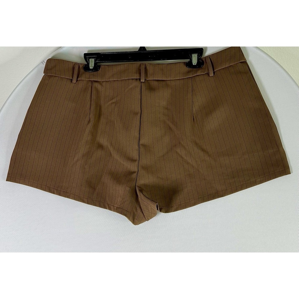 Fashion Nova Brown Pinstripe Dress Short Low Rise Tailored Pants Women